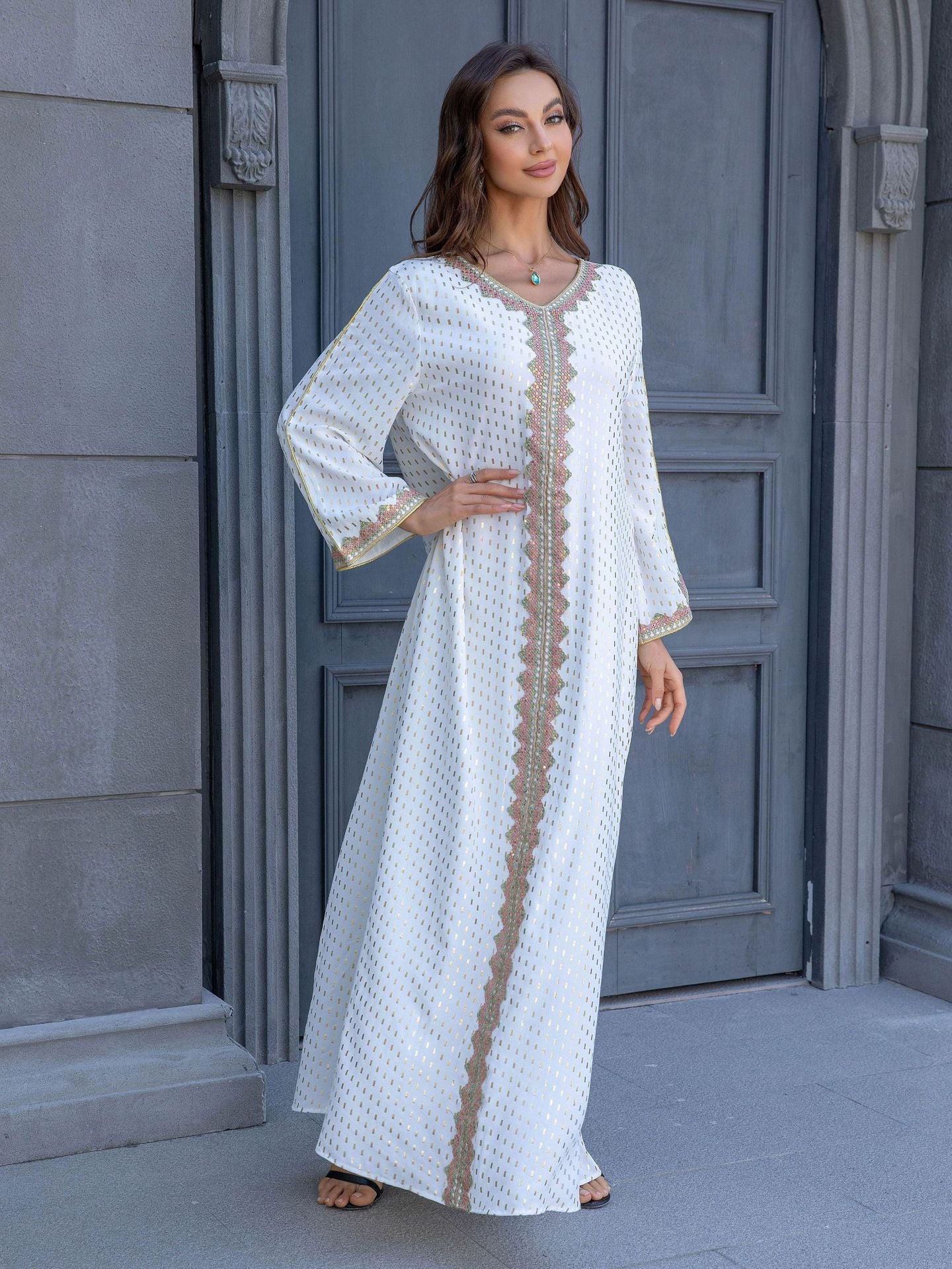 ZD004 Muslim robe gold stamping simple lace slim fit Dubai women's dress abaya Dresses/gowns
