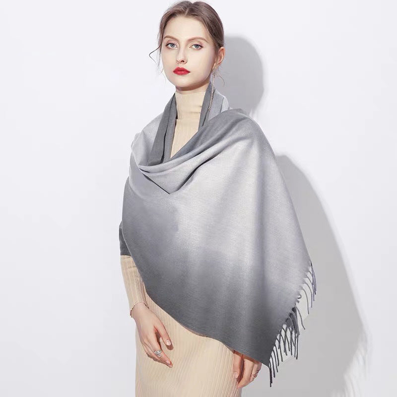 ND307 Women's scarf solid color gradient imitation cashmere large size scarf hijab hijab/tudung printed hijab printed scarf Gradient - MinYang Fashion Apparel Accessory Manufacturer