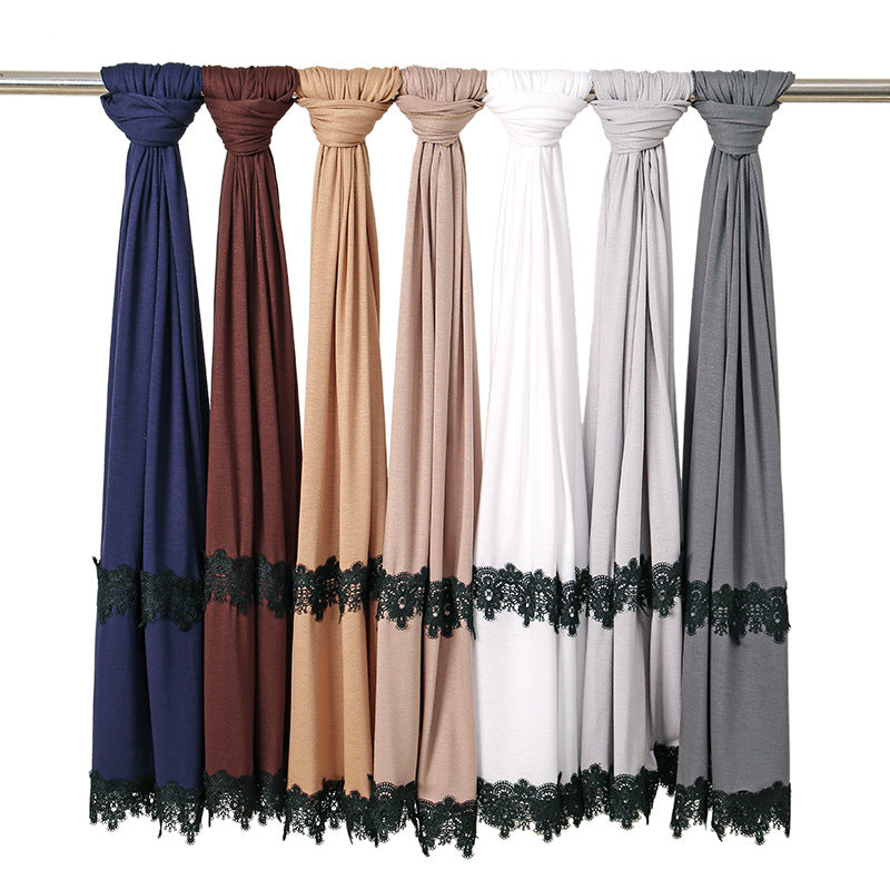 YW125G Solid color lace mercerized cotton headscarf - MinYang Fashion Apparel Accessory Manufacturer