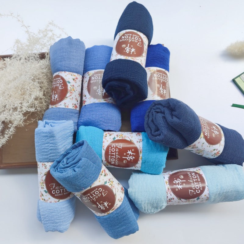 WJ01 Cotton scarf solid color scarf wrinkled bubble scarf shawl headscarf