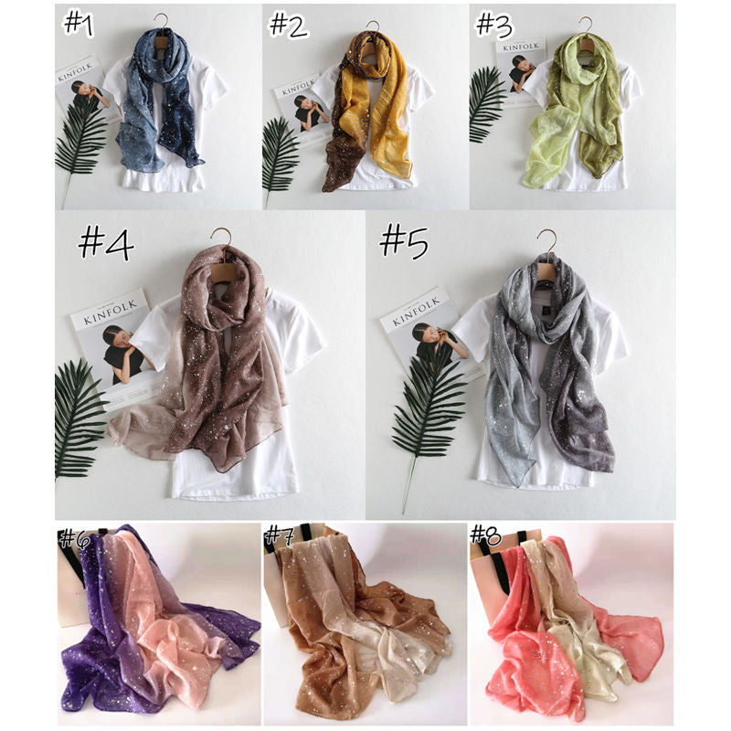 ND406 Cotton and linen solid color silver hot dot gradient color scarf hijab hijab/tudung printed hijab printed scarf Gradient