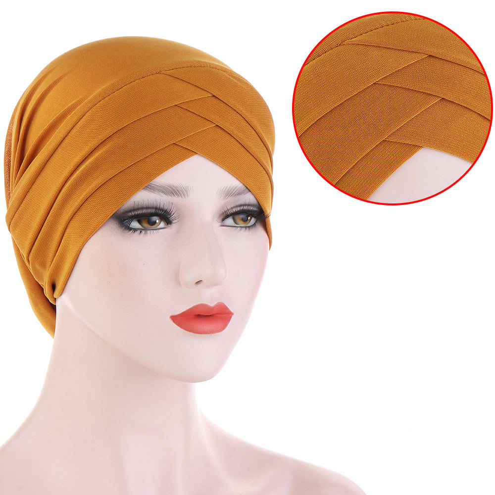 TJM-Crystal hemp forehead three cross plain hijab turban hat - MinYang Fashion Apparel Accessory Manufacturer