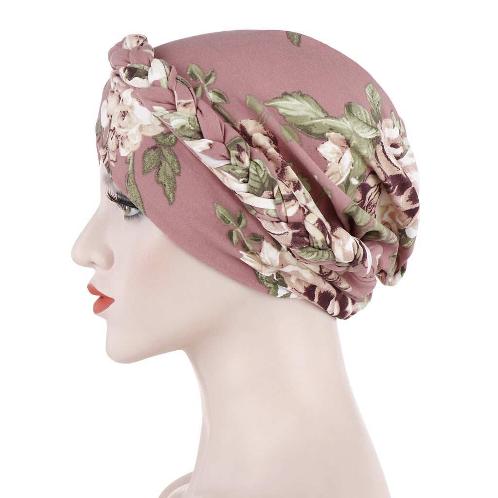 TJM-Floral short braids printed hijab turban hat - MinYang Fashion Apparel Accessory Manufacturer