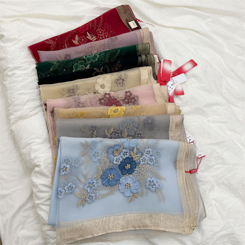 SZ109 Chinese style new style Begonia silk blended imitation mulberry silk scarf ladies fashionable versatile Korean version live - MinYang Fashion Apparel Accessory Manufacturer