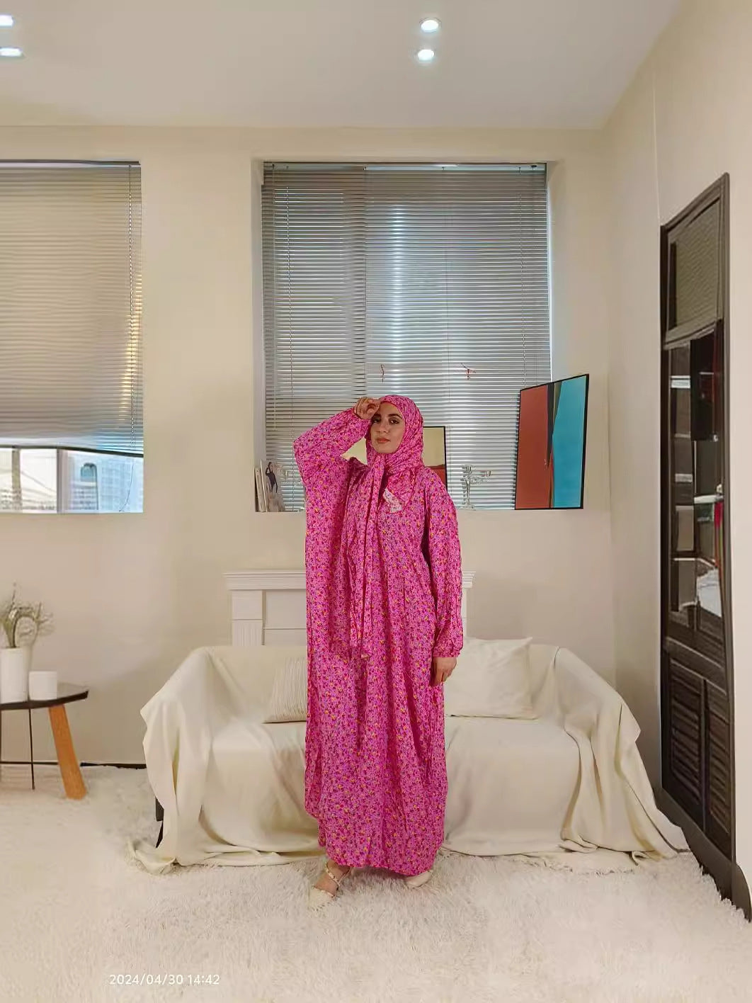 68 Muslim ladies with headscarf loose and comfortable worship clothes fashionable printed robes Dresses/gowns prayer set abaya