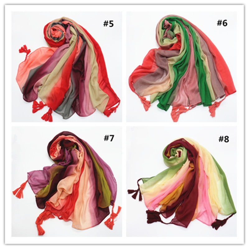 xmr Rainbow cotton and linen scarf Gradient hijab hijab/tudung printed hijab printed scarf - MinYang Fashion Apparel Accessory Manufacturer