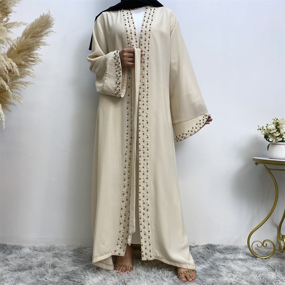 1838 plain Nail bead muslim abaya cardigan dress