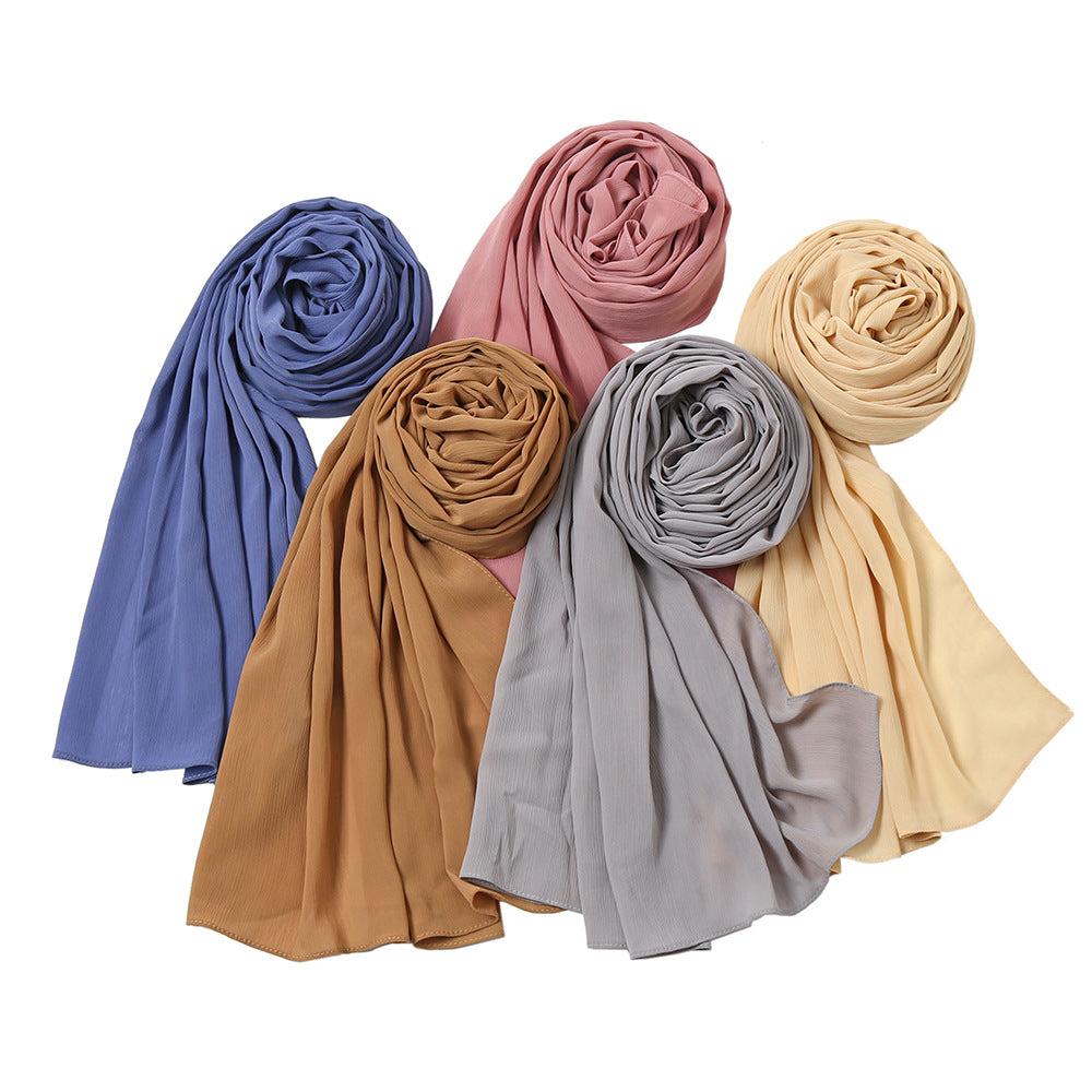 YW72 plain pleated pearl chiffon hijab