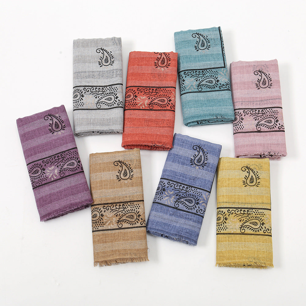 VS573 cashew printed cotton and linen hijab scarf - MinYang Fashion Apparel Accessory Manufacturer