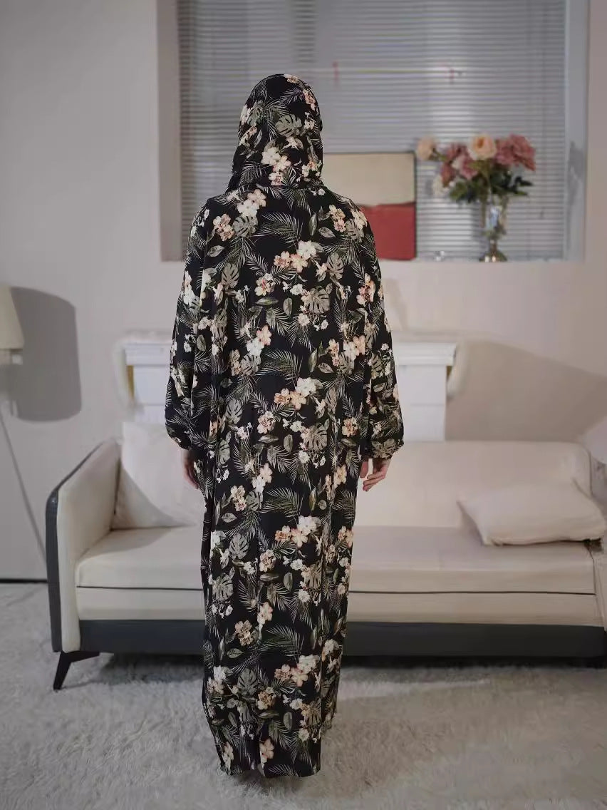 33 Cross-border large size women's printed robe Muslim scarf all-in-one worship clothes abaya Dresses/gowns prayer set
