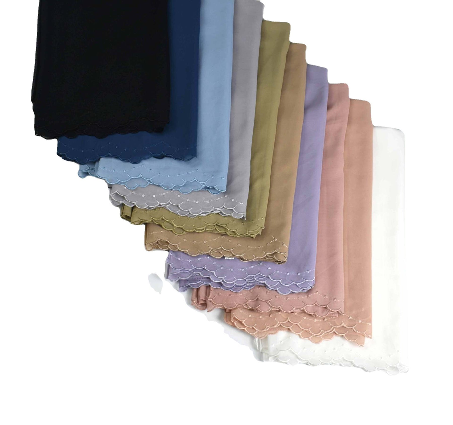 W-0009 plain pearl chiffon embroidery edge hijab scarf - MinYang Fashion Apparel Accessory Manufacturer