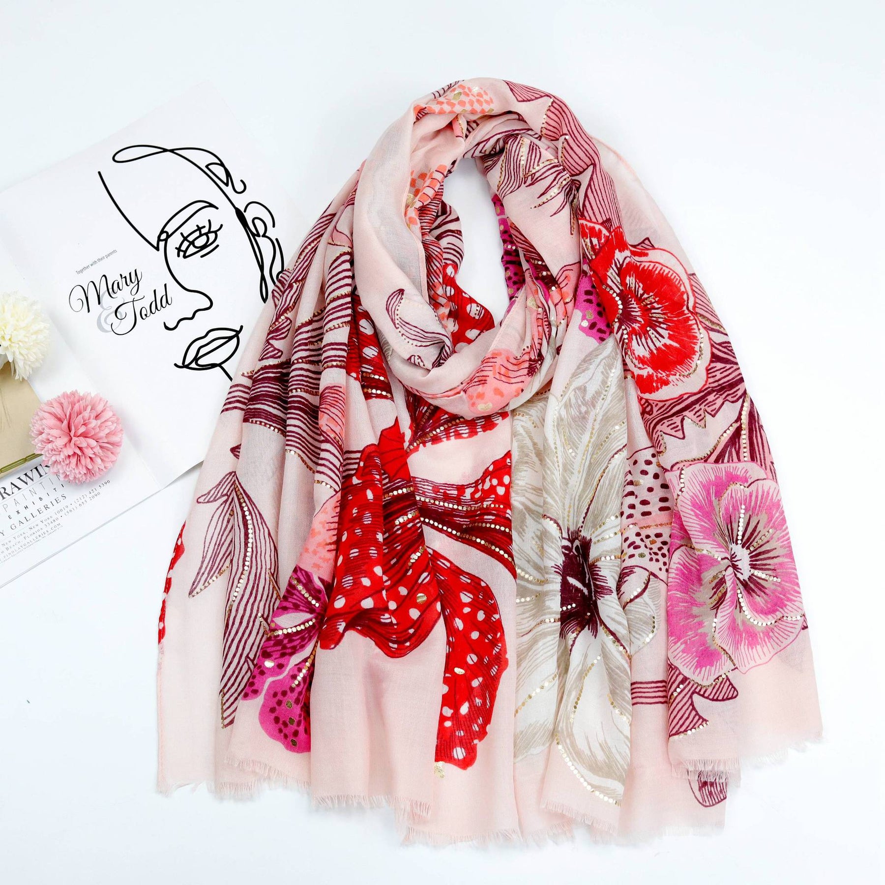 220101 stamping Rafflesia printed scarf - MinYang Fashion Apparel Accessory Manufacturer