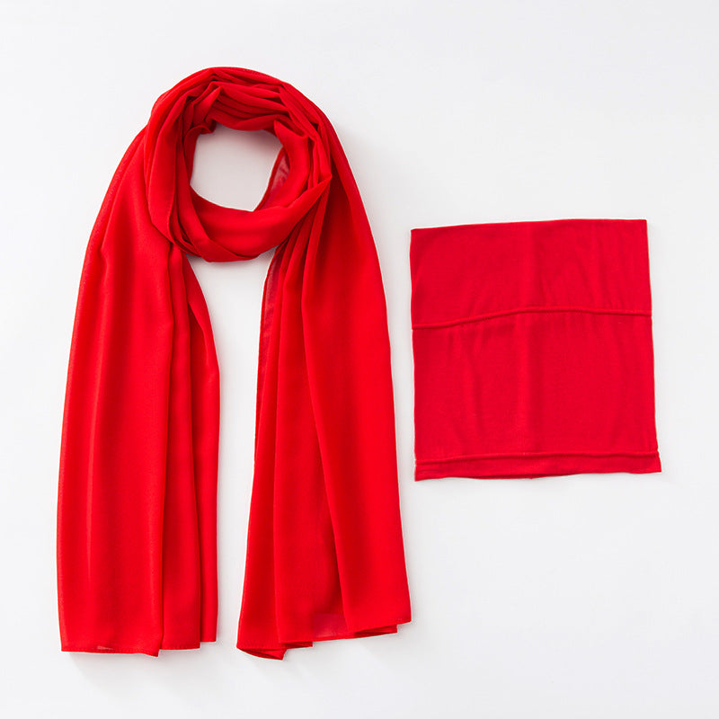WJA73 plain chiffon Mercerized cotton under cap hijab set - MinYang Fashion Apparel Accessory Manufacturer