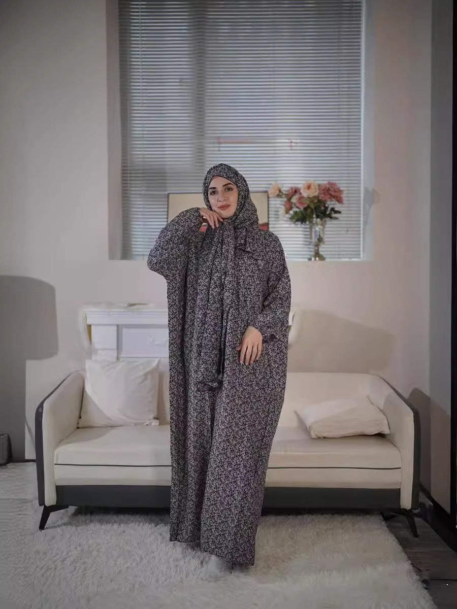 28  Plus Size Dress Muslim Women Traditional Scarf All-in-One High-end Elegant Prayer Robe Fashion Print  abaya  Dresses/gowns  prayer set - MinYang Fashion Apparel Accessory Manufacturer