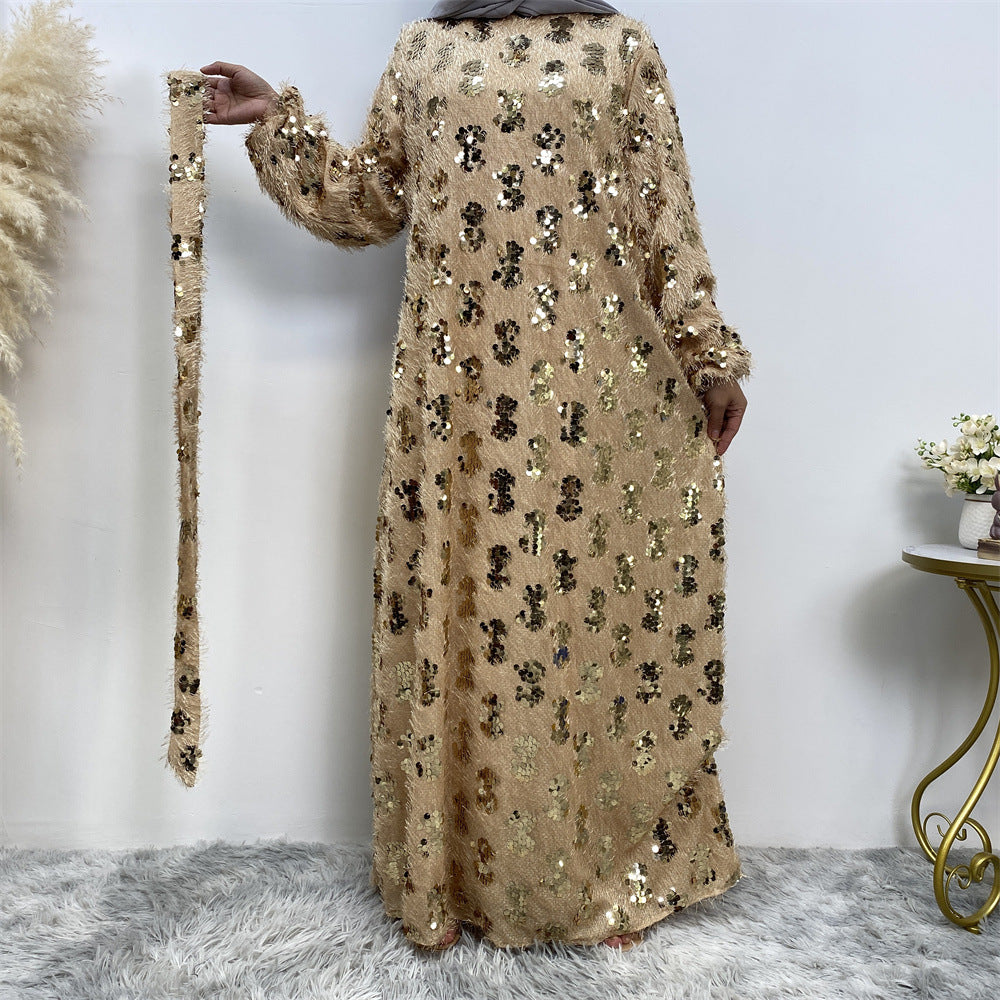 6189 vestido abaya musulmán con borlas de lentejuelas