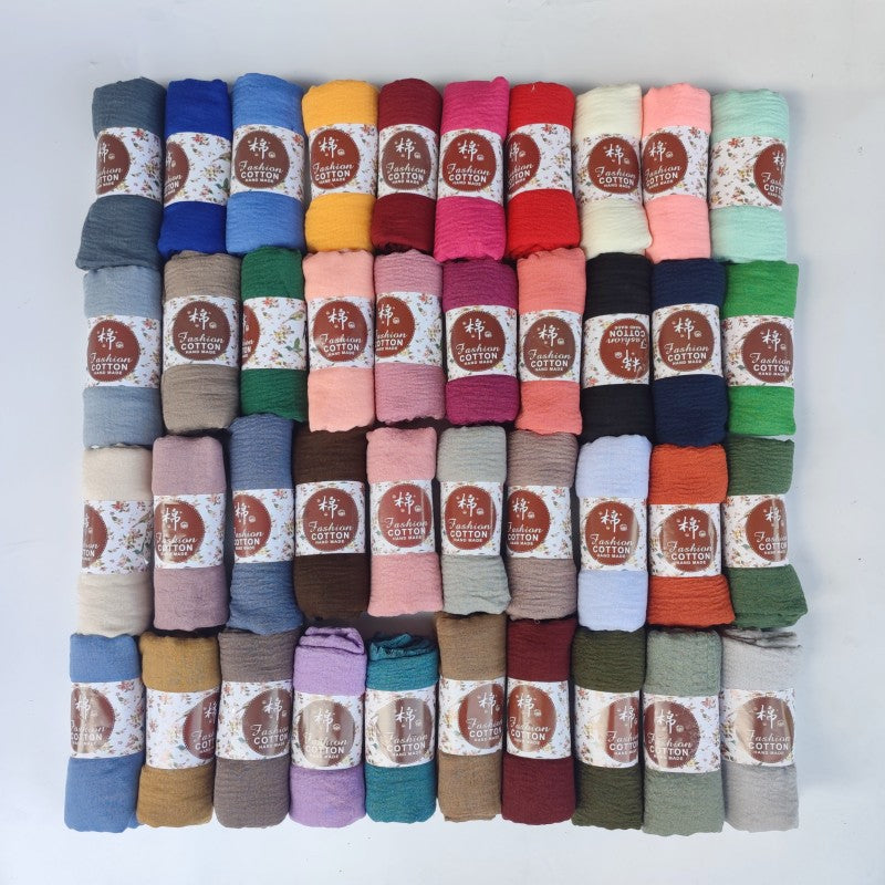WJ01 Cotton scarf solid color scarf wrinkled bubble scarf shawl headscarf