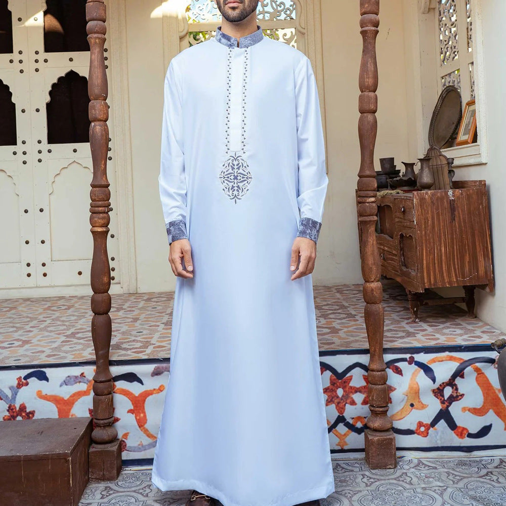 jl08 Foreign trade Muslim long-sleeved embroidered ethnic style Arab robe men's robes abaya