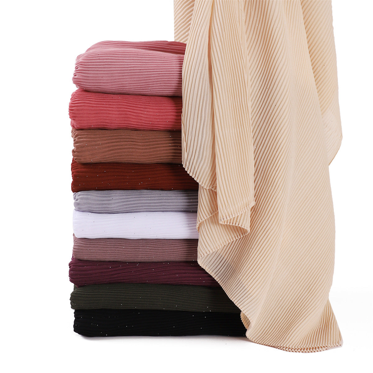 YZ186 Soft solid color silver wire crumpled bright folds plain hijab - MinYang Fashion Apparel Accessory Manufacturer