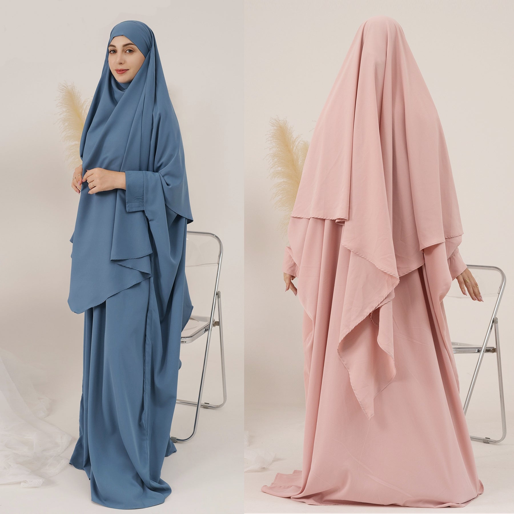 LR425+HJ901 Large solid color bat sleeve abaya