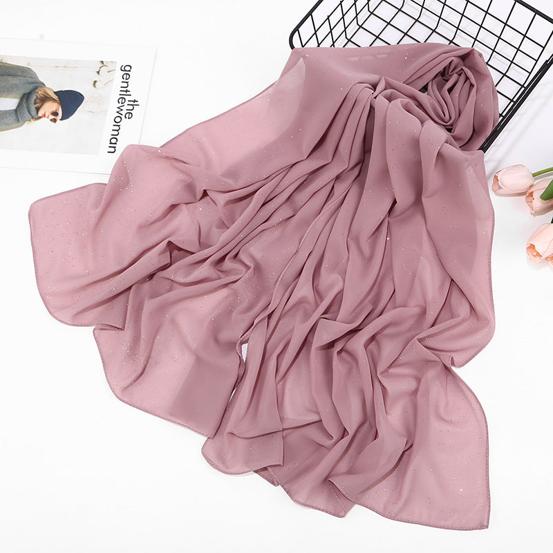 MSL042 bufanda hijab dorada de gasa con perlas lisas