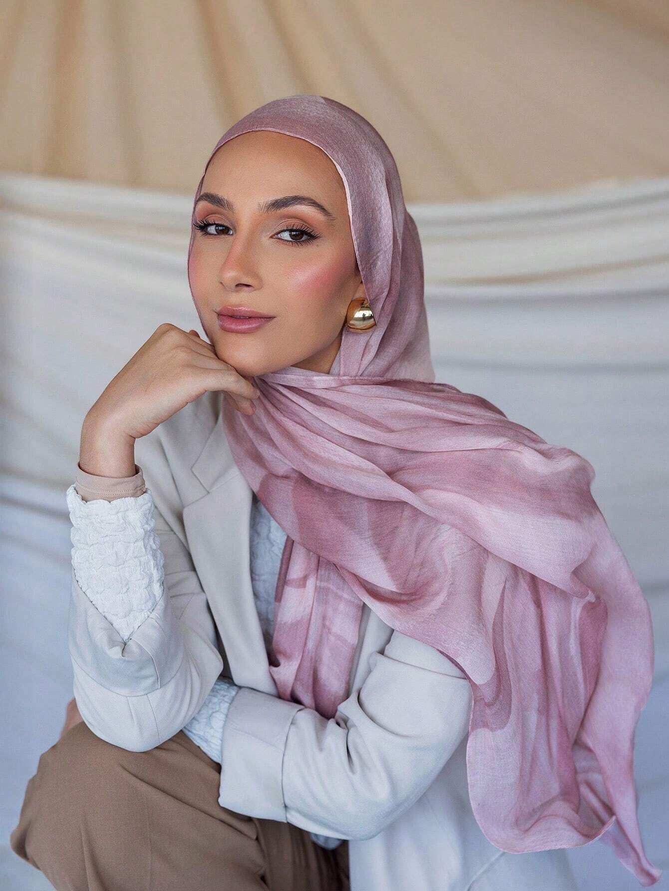 MYM27 Simple pink modal print hijab/scarf - MinYang Fashion Apparel Accessory Manufacturer