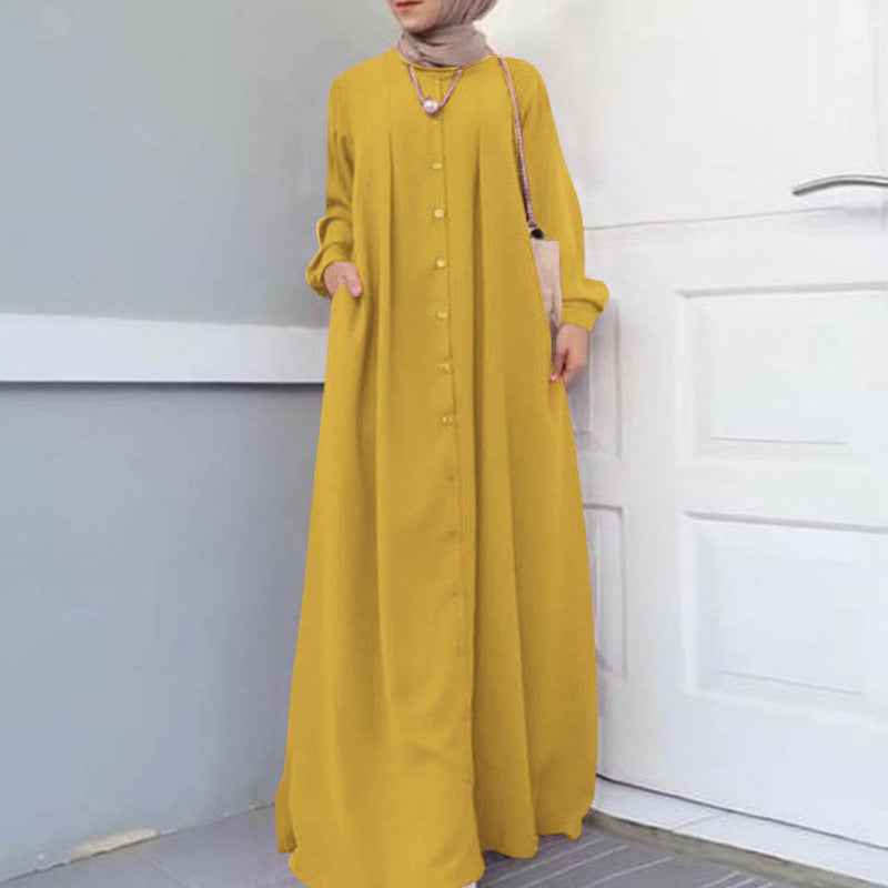 8026 solid color Large size muslim abaya dress