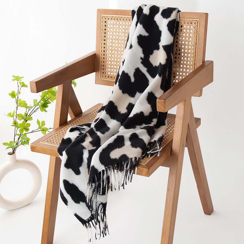 FH24-5771 Faux Cashmere Scarf Black Cow Pattern hijab scarf printed scarf winter scarf
