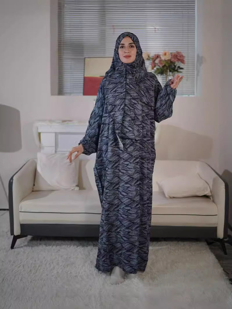29 Spring and Summer Large Size Women's Islamic Scarf One-piece Prayer Robe Printed Worship Clothes Floral Robe abaya Dresses/gowns prayer set
