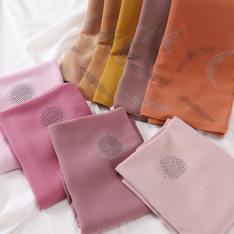 MSL246 plain pearl chiffon hot stamping diamond hijab  scarf - MinYang Fashion Apparel Accessory Manufacturer