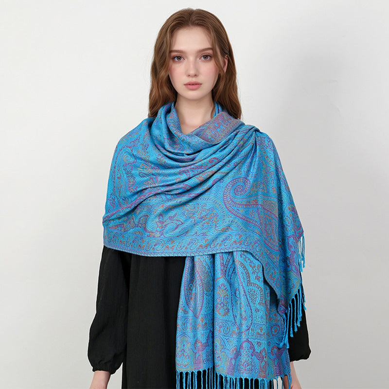MY22 Cashew jacquard long scarf shawl tassel design - MinYang Fashion Apparel Accessory Manufacturer