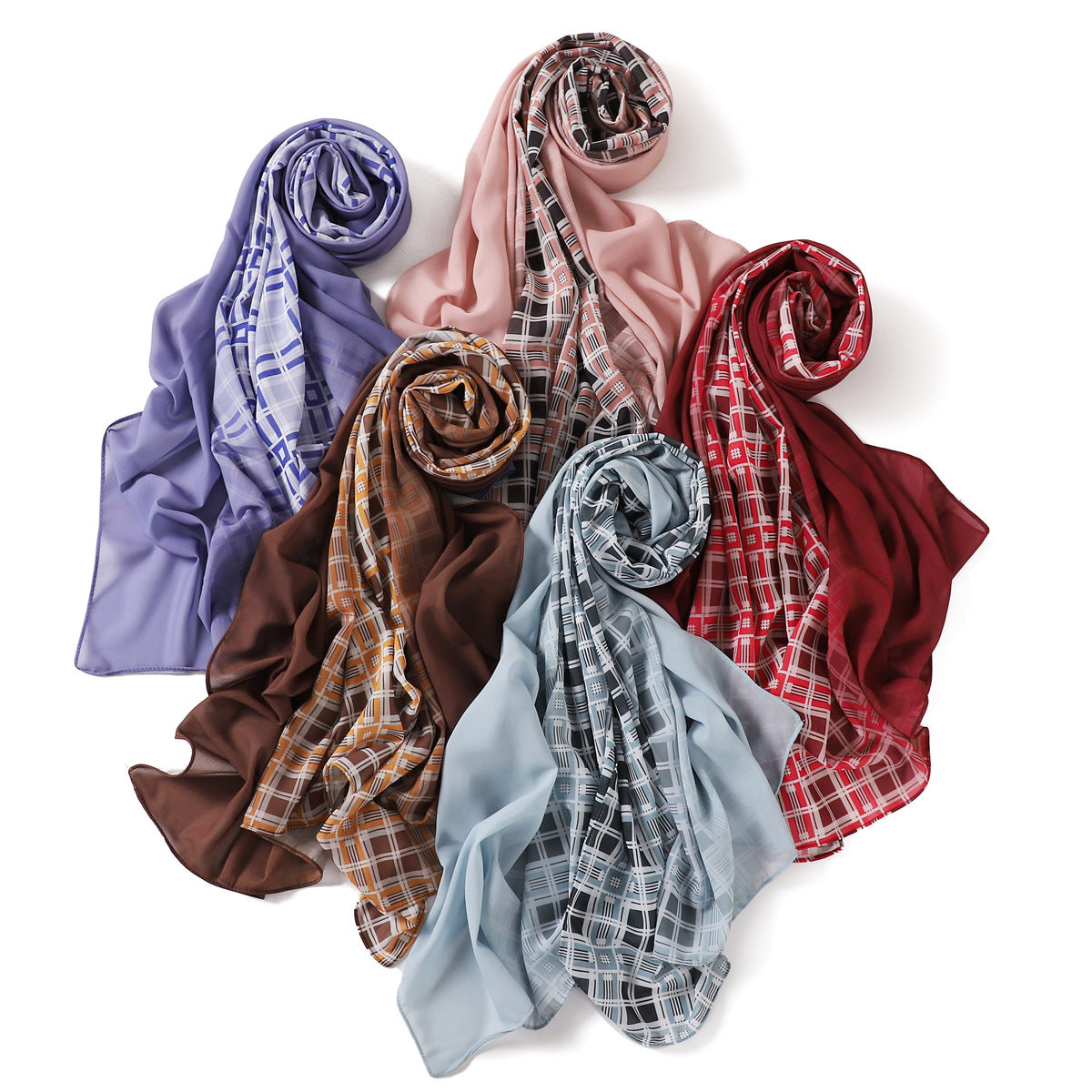 YZ209 Pearl chiffon solid color plus plaid hand-painted gradient gauze scarf sunscreen shawl hijab hijab/tudung printed hijab printed scarf - MinYang Fashion Apparel Accessory Manufacturer