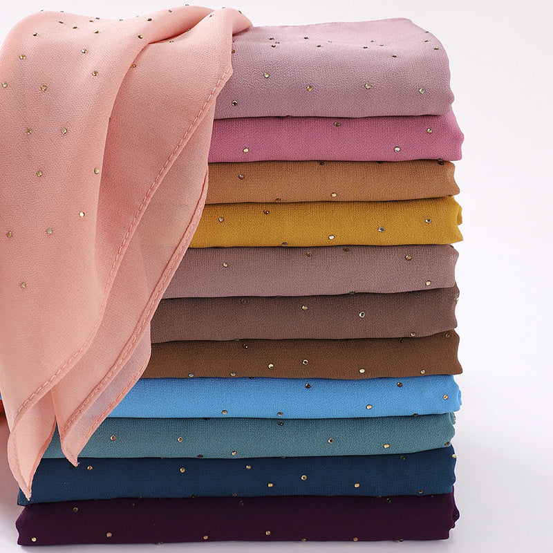MSL289 plain pearl chiffon hot stamping diamond hijab scarf - MinYang Fashion Apparel Accessory Manufacturer