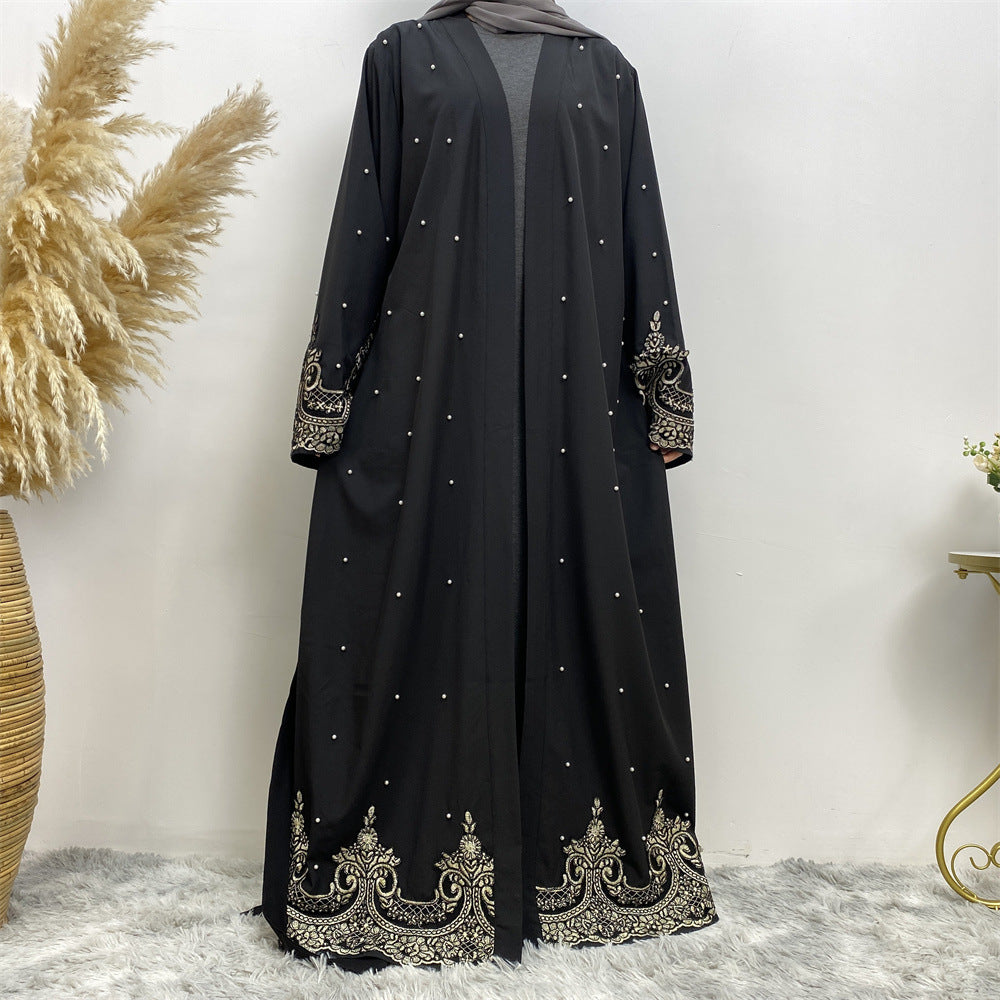 1684 Embroidered nailing beads muslim abaya dress