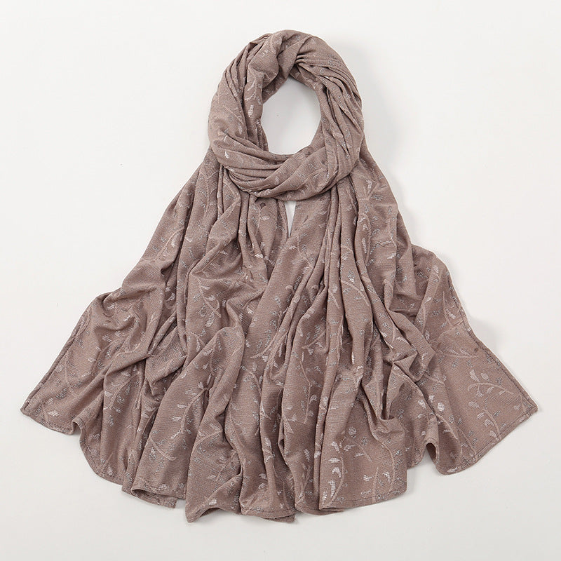 VS644 silver silk jacquard pleated hijab