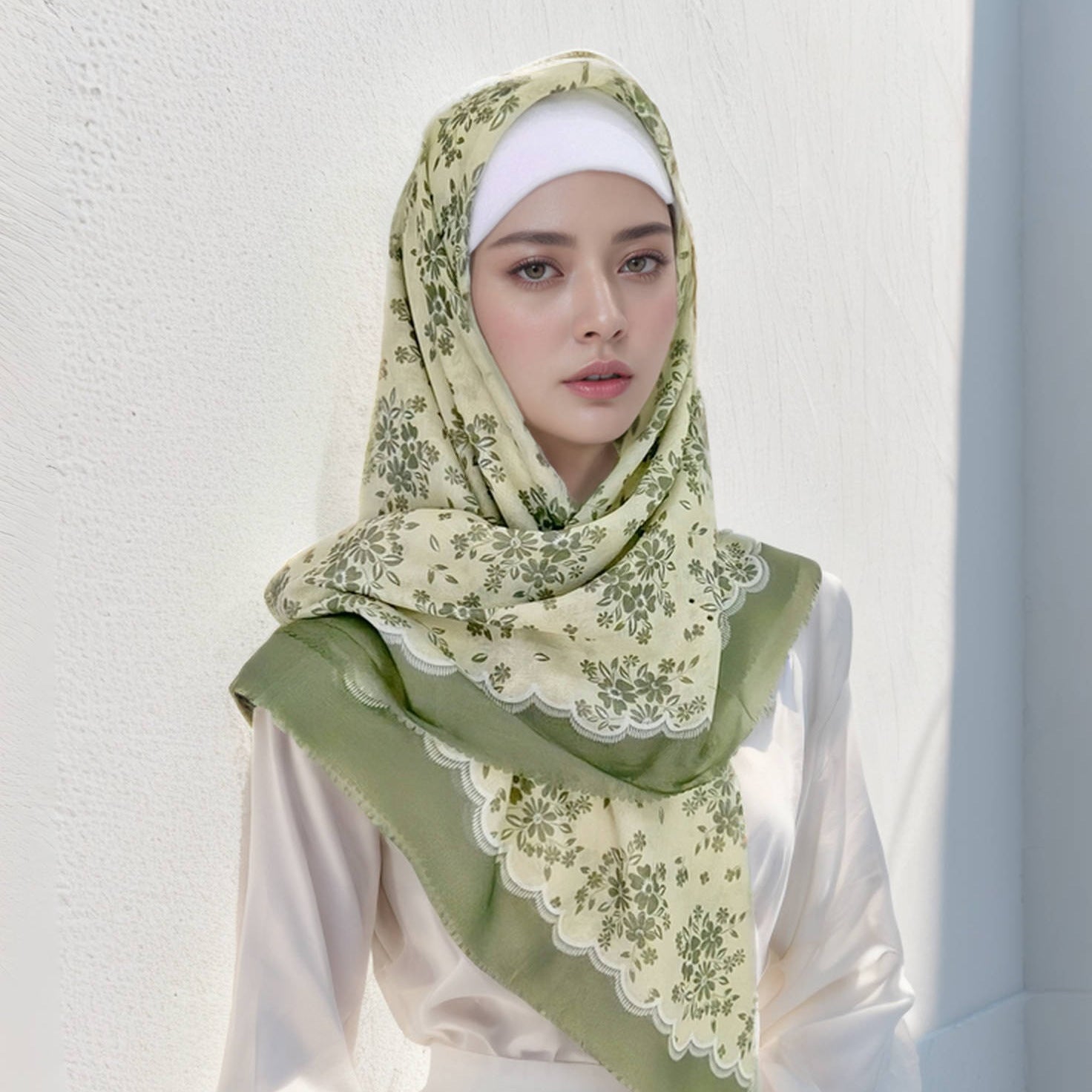 WJA280 Lace Bali Print High Quality Sun Protection Headscarf Indonesian Headscarf Scarf