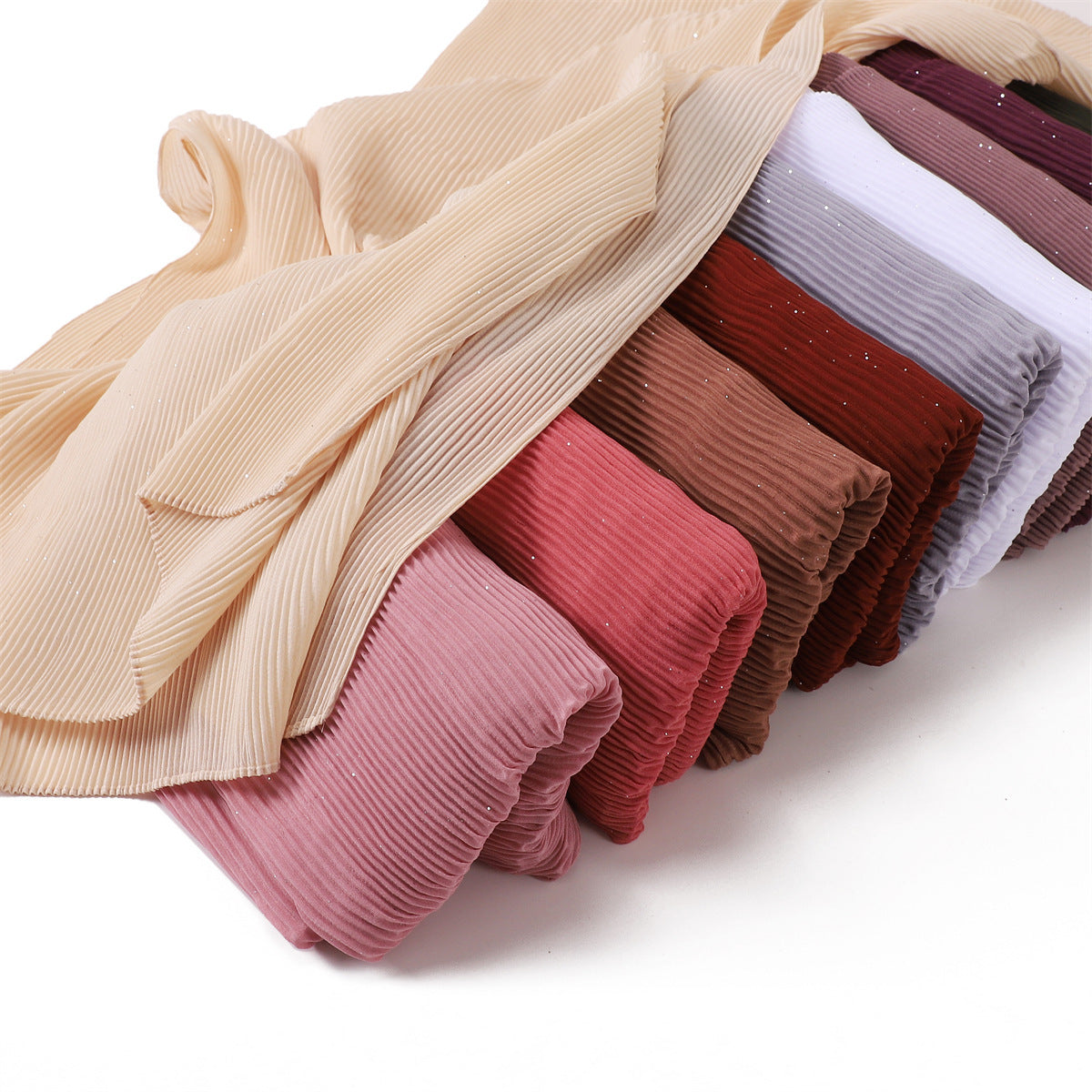 YZ186 Soft solid color silver wire crumpled bright folds plain hijab - MinYang Fashion Apparel Accessory Manufacturer