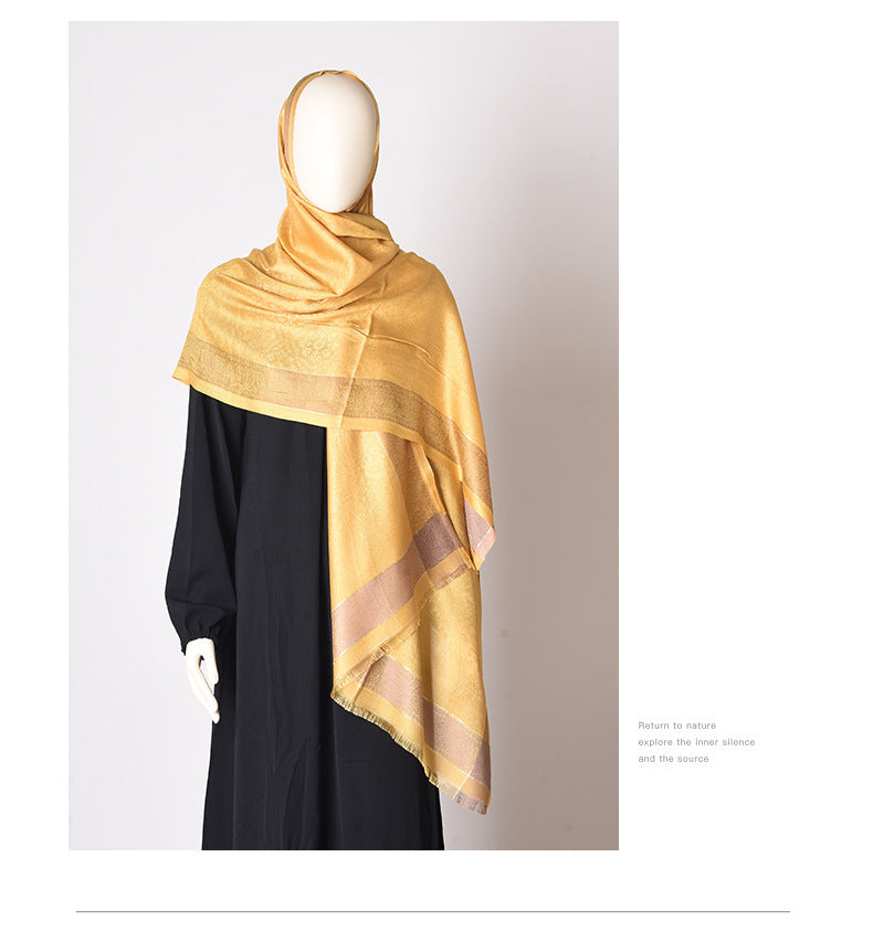 03-7 Selendang sutera berjalur selendang persegi selendang pelindung matahari gaya eksotik mewah mewah Eropah dan Amerika Syarikat jualan panas selendang sutera besar kasual tudung polos bercetak selendang bercetak tudung hijab/tudung