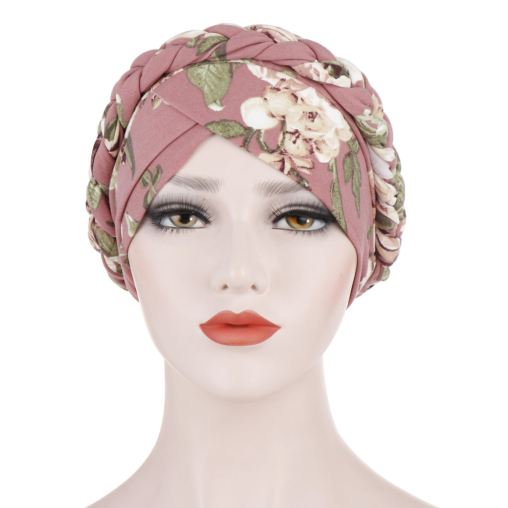 TJM-Floral short braids printed hijab turban hat - MinYang Fashion Apparel Accessory Manufacturer