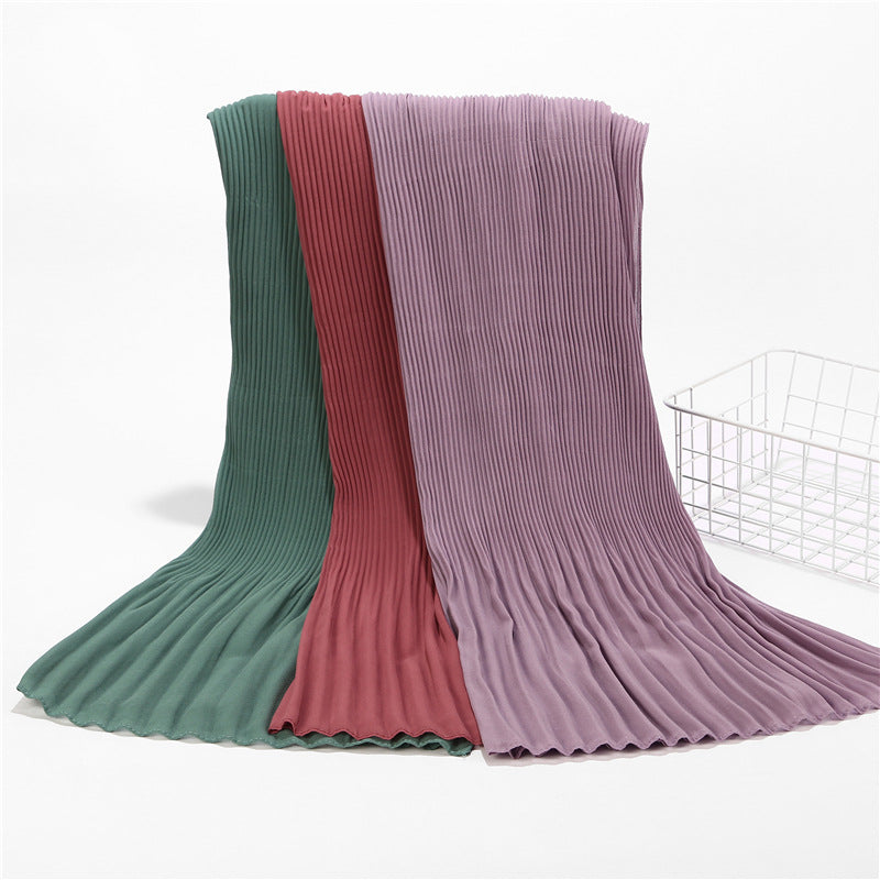 MSL073 tudung sifon mutiara berlipat warna padu