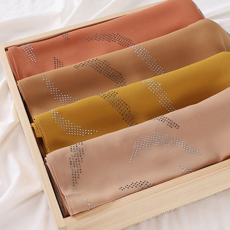 MSL246 plain pearl chiffon hot stamping diamond hijab  scarf - MinYang Fashion Apparel Accessory Manufacturer