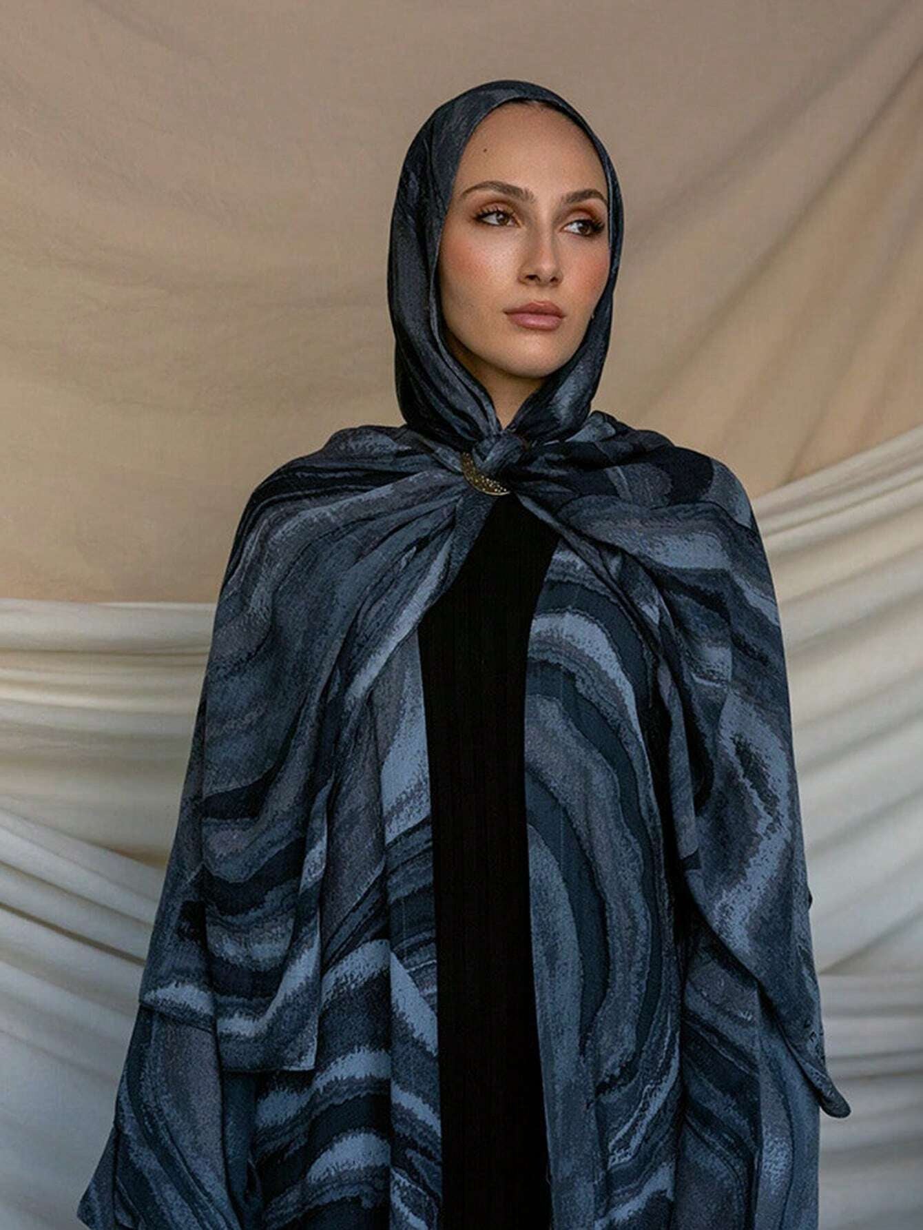MYM23 Hijab/bufanda con estampado de mármol gris