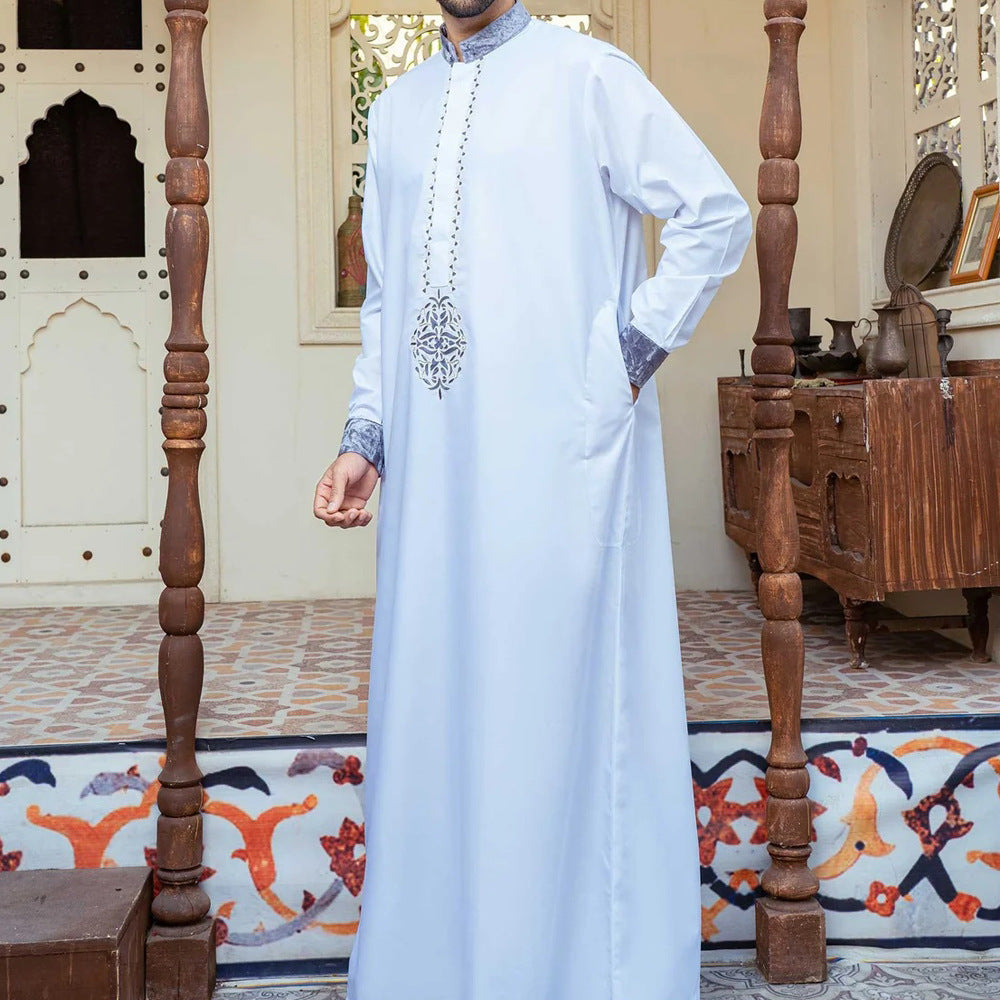jl08 Foreign trade Muslim long-sleeved embroidered ethnic style Arab robe men's robes abaya