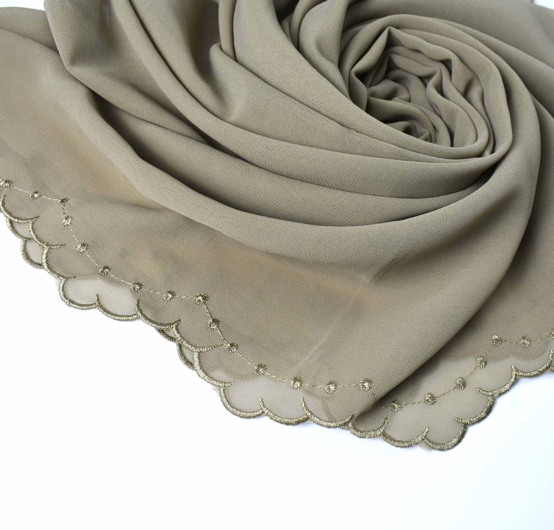 W-0009 plain pearl chiffon embroidery edge hijab scarf - MinYang Fashion Apparel Accessory Manufacturer