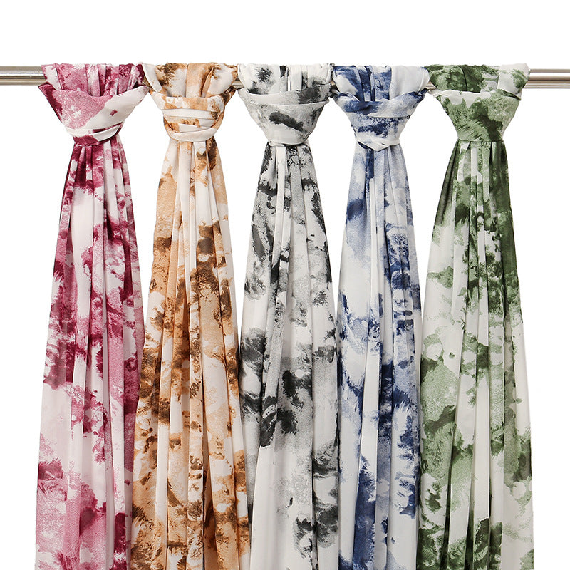 YW332 Fresh floral chiffon print long scarf for women in stock Hot selling small floral long shawl plain hijab hijab/tudung printed hijab