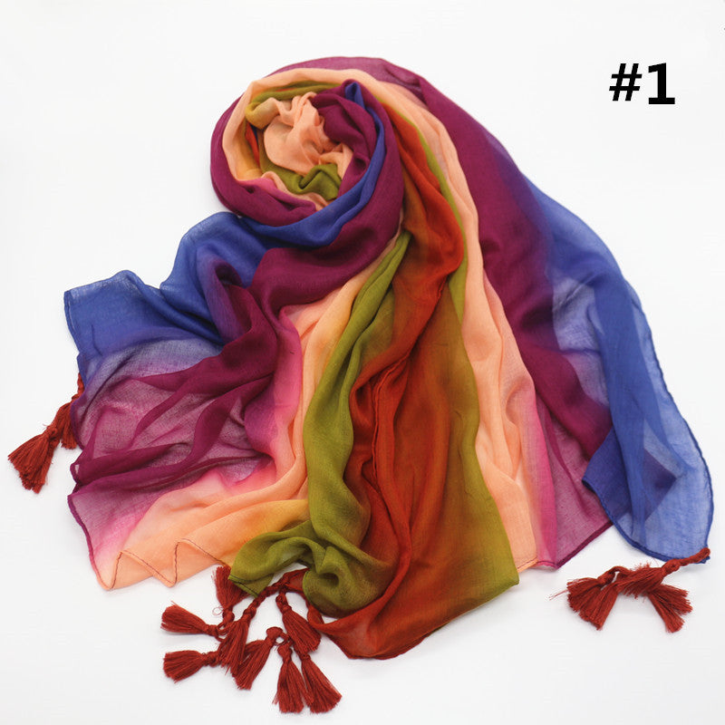 xmr Rainbow cotton and linen scarf Gradient hijab hijab/tudung printed hijab printed scarf - MinYang Fashion Apparel Accessory Manufacturer