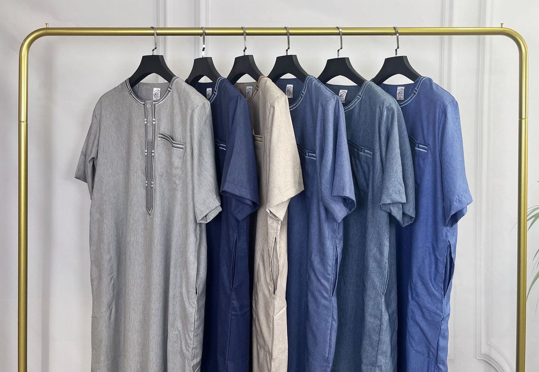 FN52-34 Cross-border short-sleeved embroidered round-neck men's robe abaya