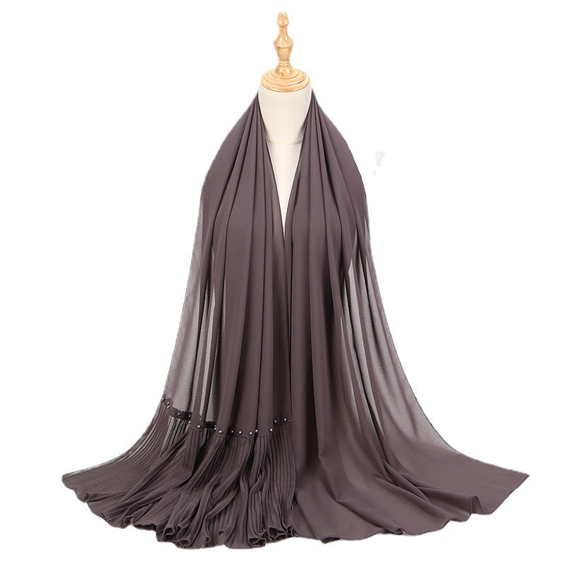 MSL055 bufanda hijab de gasa lisa plisada con perlas