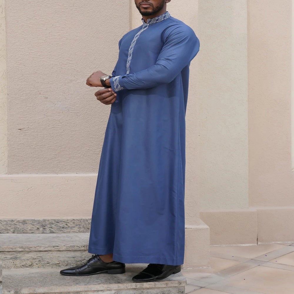 jl07 Foreign trade Muslim long-sleeved embroidered ethnic style Arab robe men's robes abaya
