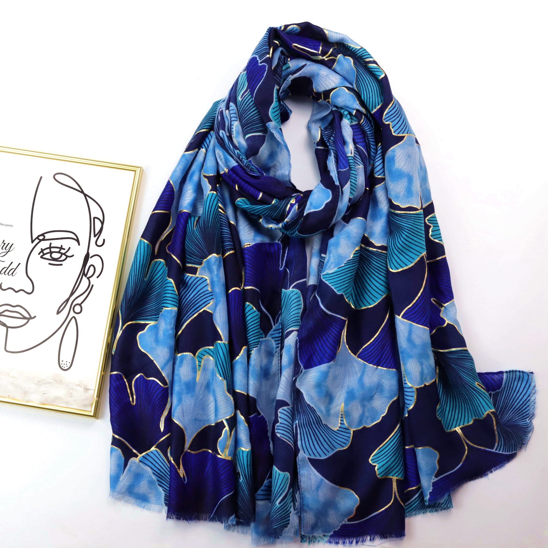 221006 stamping ginkgo printed scarf - MinYang Fashion Apparel Accessory Manufacturer