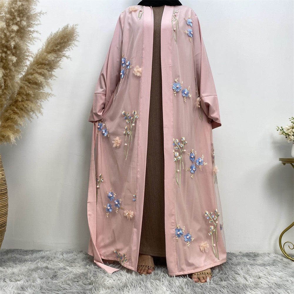 1845 Embroidered flower muslim abaya dress